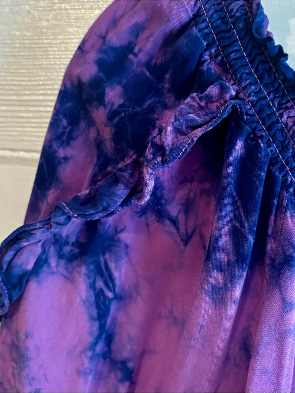 True Craft XL Purple Tie Dye Boho Ruffle Sleeve Peasant Blouse - Picture 4 of 10